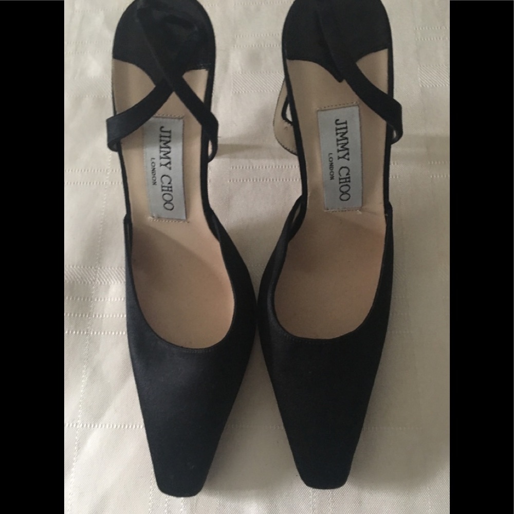 Jimmy Choo Women Black Sling Back Heels (Satin)